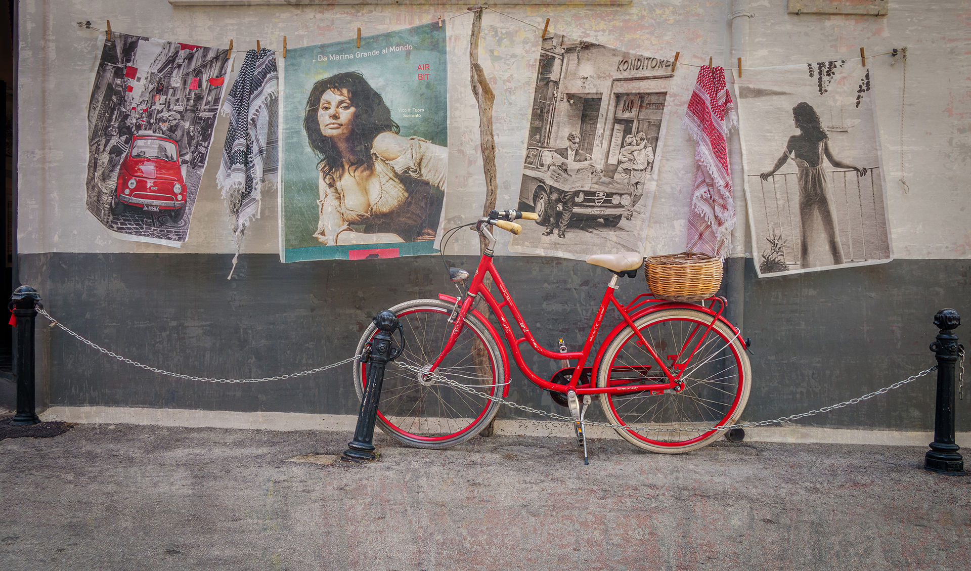 Red bike and washing line