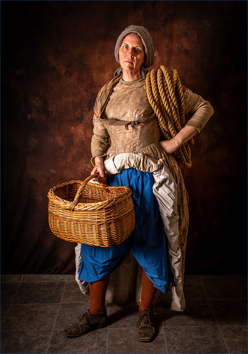 Fish wife with rope and basket